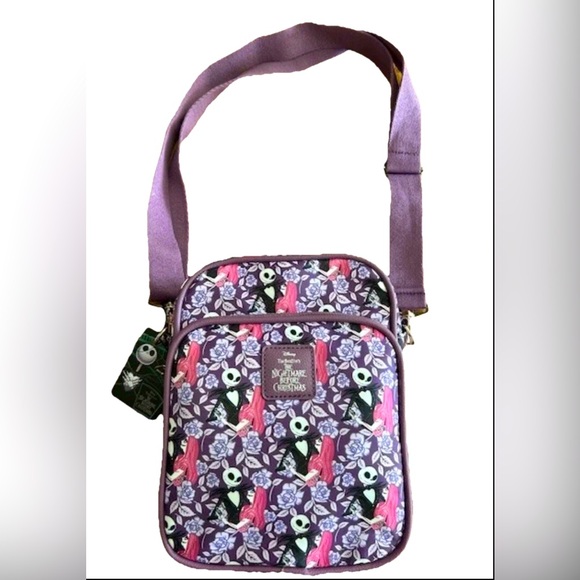 NWT-NIGHTMARE BEFORE CHRISTMAS shoulder bag- JACK & SALLY Purple Bioworld DISNEY - Picture 1 of 5